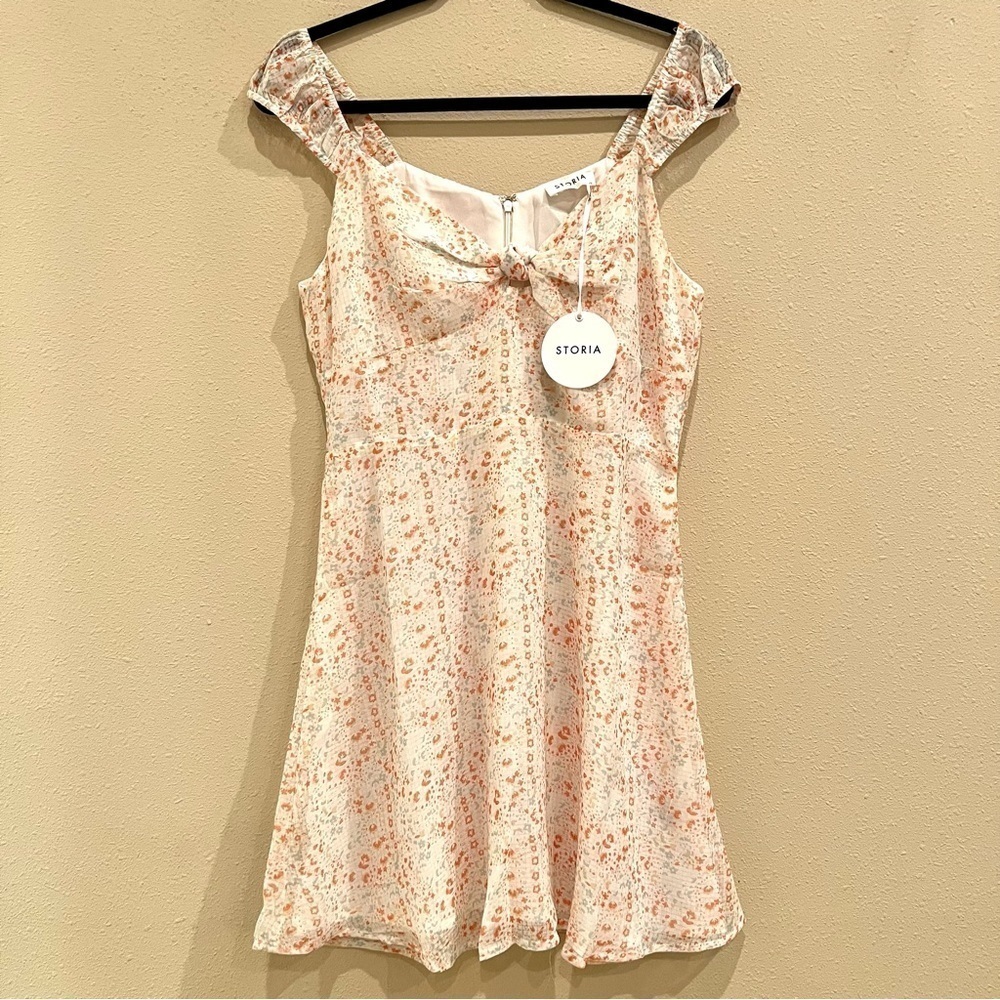 NWT STORIA blush floral flowy cottagecore mini dress women’s size L